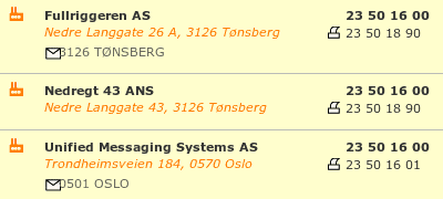 [Lookup of 23 50 16 00 in 1890.no&rsquo;s phone book]